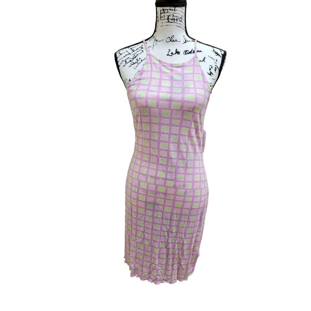 NWOT BP Pink and Yellow Checked Slip Dress w/Spaghetti Straps, Medium